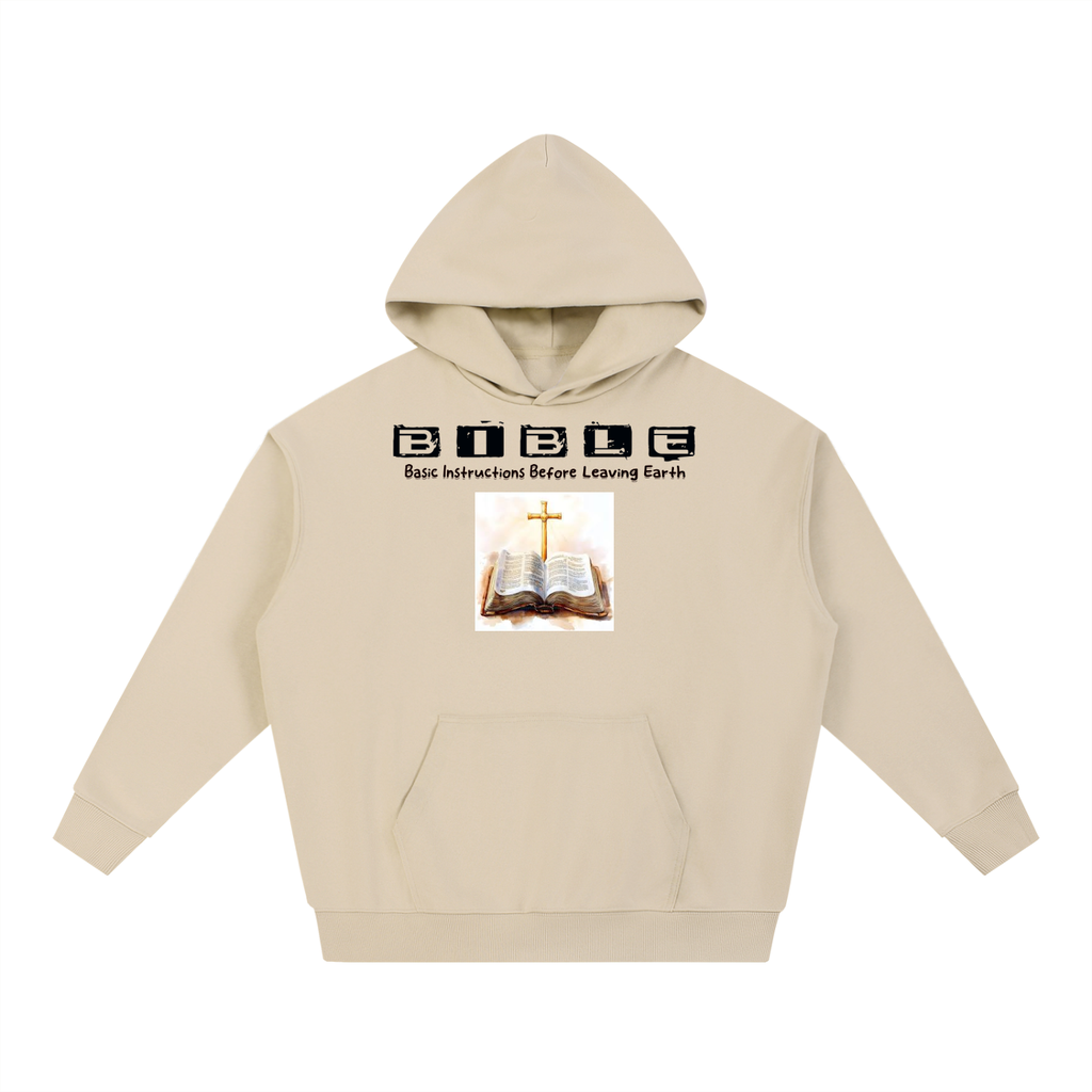 Khaki Heavyweight Hoodie w/ BIBLE acronym basic instructions before leaving Earth